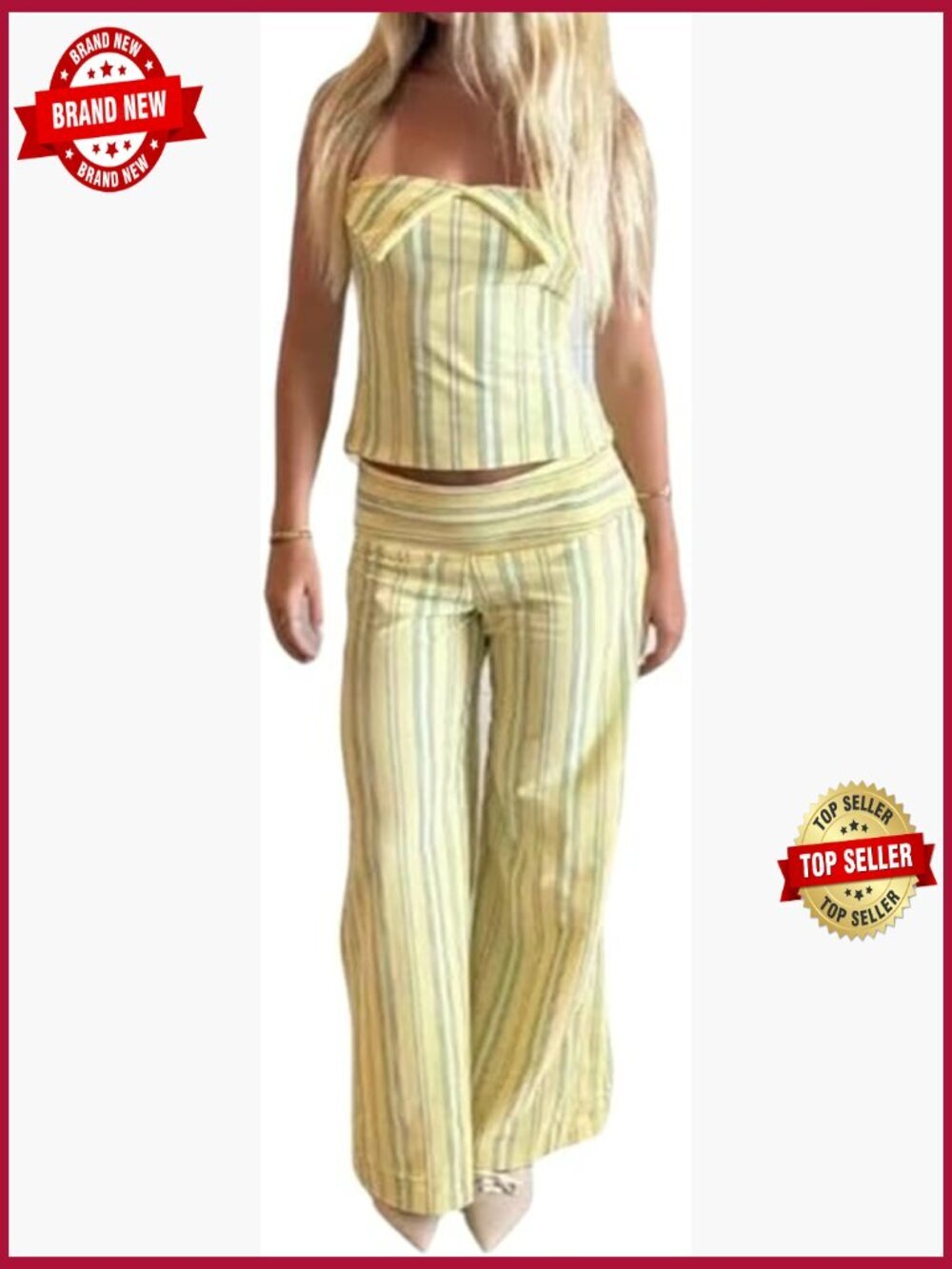 Sleeveless Halter Top and Low Waist Pants Set